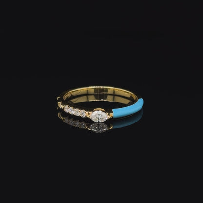 Blue Enamel & Diamond Stackable Ring 18K Yellow Gold