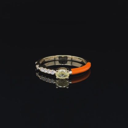 Orange Enamel & Yellow Diamond Stackable Ring in 18K Yellow Gold