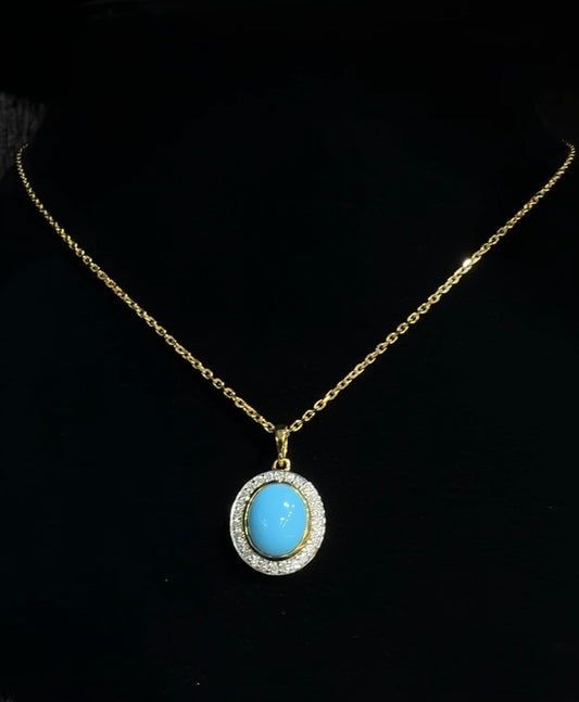 Turquoise & Diamond Pendant Necklace in 18K Yellow Gold