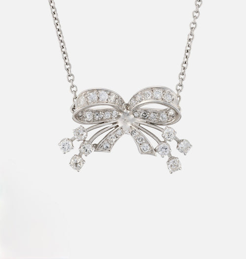 Diamond Bow Necklace in 18K White Gold