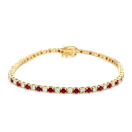 Ruby & Diamond Tennis Bracelet 18K Yellow Gold