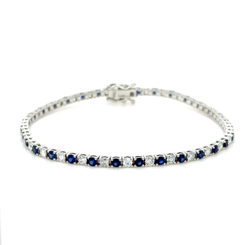Sapphire & Diamond Tennis Bracelet 18K White Gold