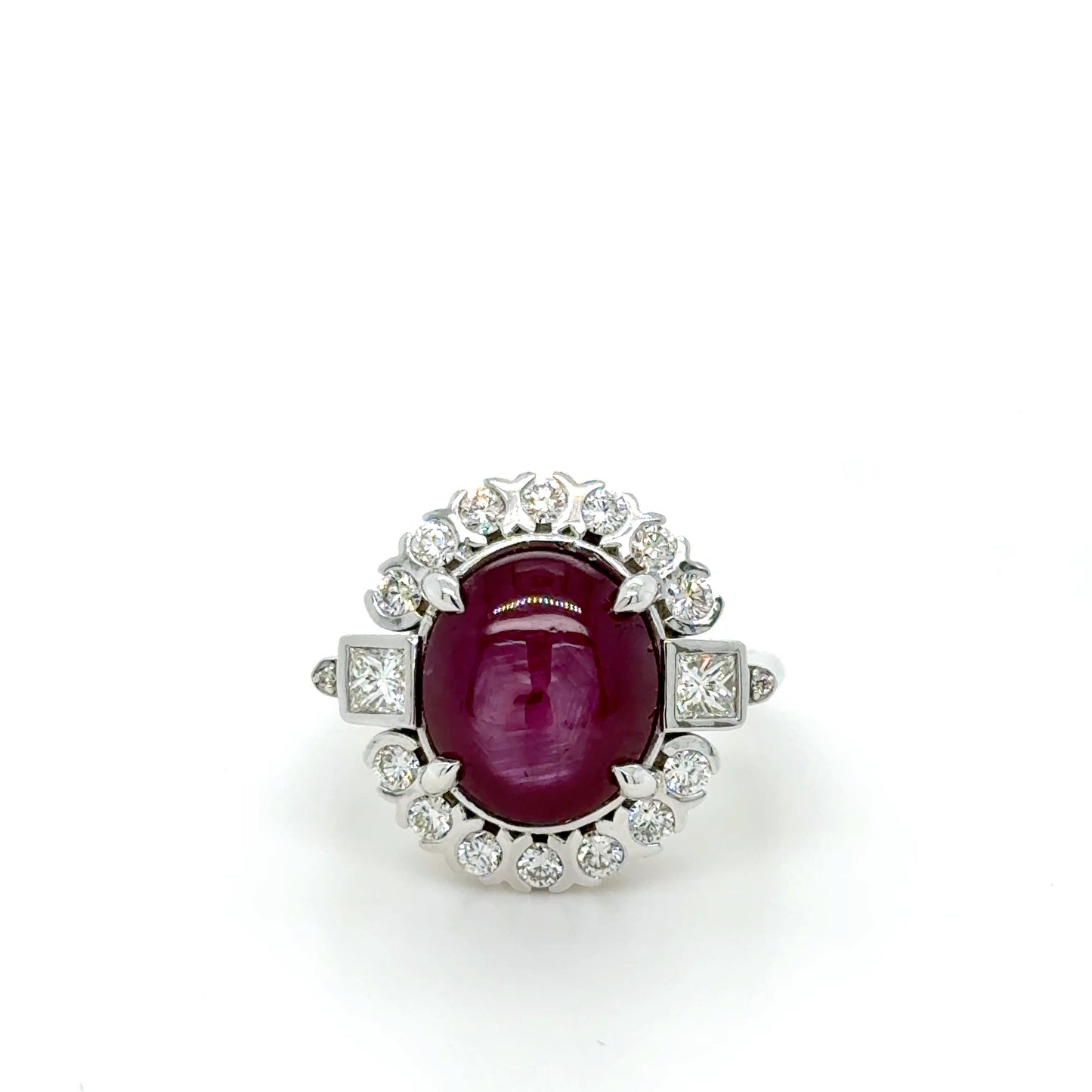 Natural Star Ruby Ring 8.64ct In 18K White Gold
