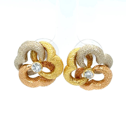 3-Tone flower Shape Stud Earrings 18K Gold