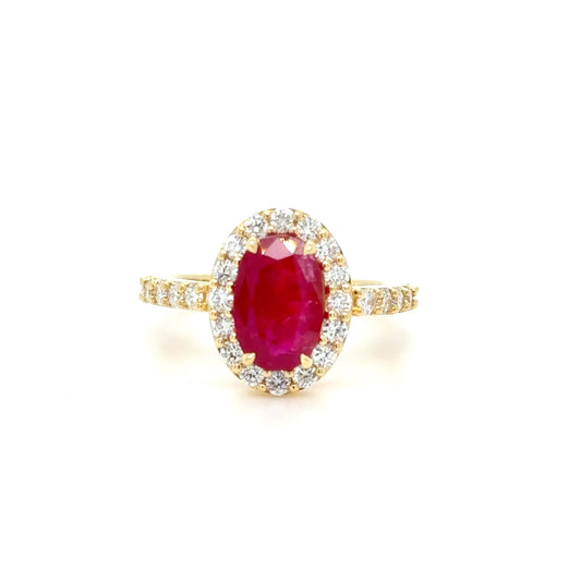2.92 Carat Oval Mixed Cut Ruby & Diamond ring 18K Yellow Gold