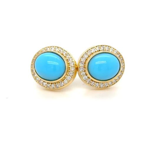 Turquoise & Diamond Earrings 18K Yellow Gold
