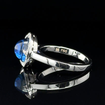 2.90 Carat Ceylon Cabochon Sapphire & Diamond Ring 18k White Gold