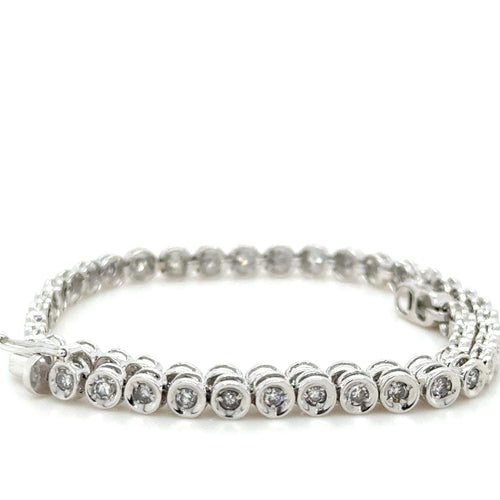 Bezel-Set Old Cut Diamond Tennis Bracelet in 18K White Gold