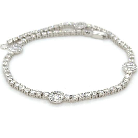 Round & Baguette Diamond Tennis Bracelet in 18K White Gold