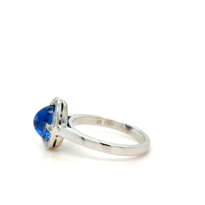 2.90 Carat Ceylon Cabochon Sapphire & Diamond Ring 18k White Gold