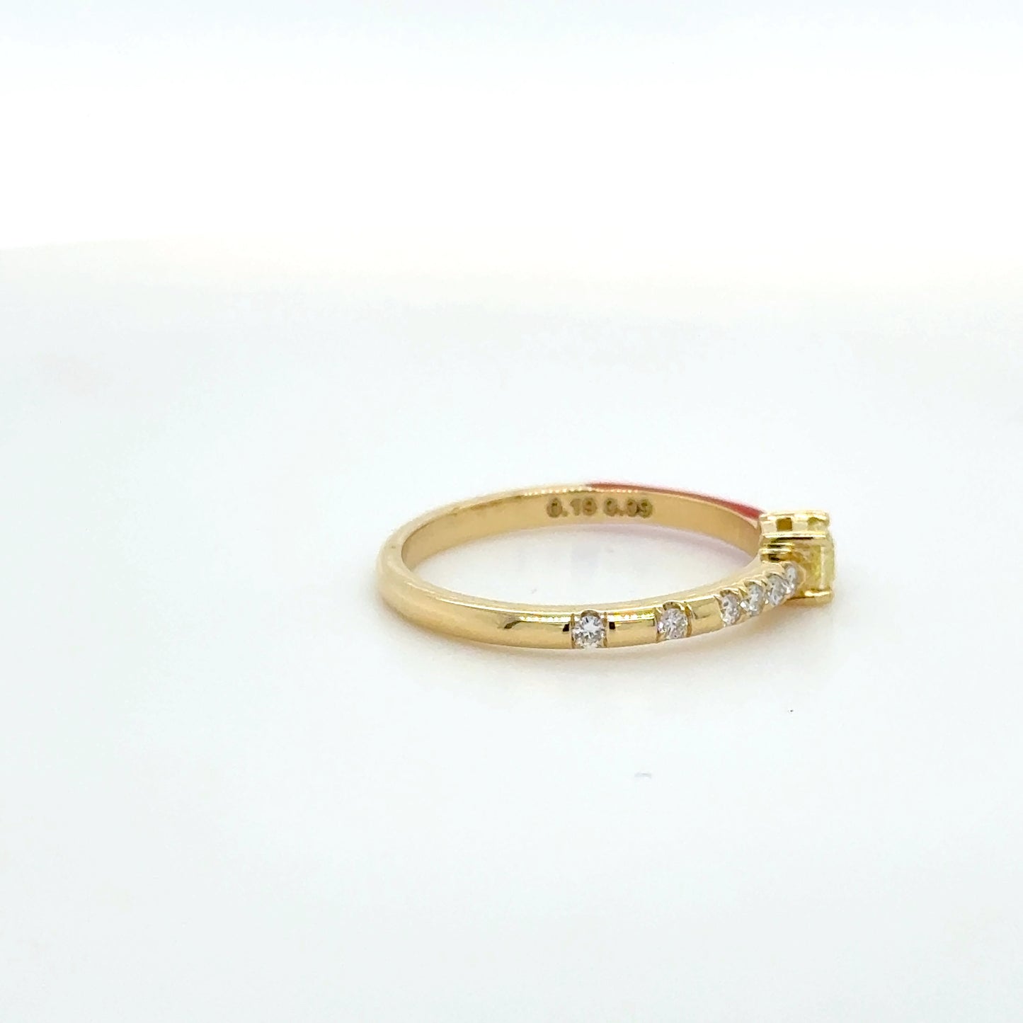 Red Enamel & Yellow diamond Stackable Ring 18K Yellow Gold