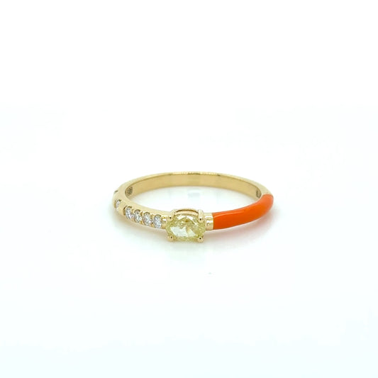 Orange Enamel & Yellow Diamond Stackable Ring in 18K Yellow Gold