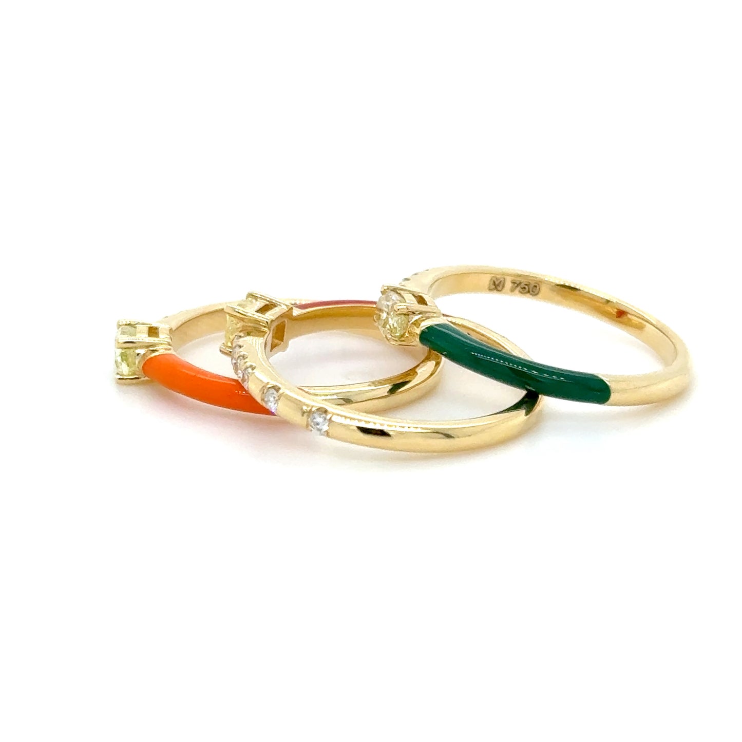 Orange Enamel & Yellow Diamond Stackable Ring in 18K Yellow Gold