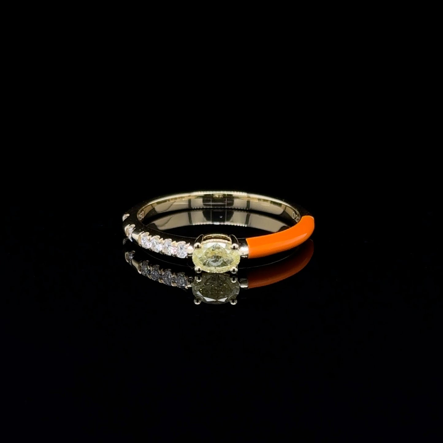 Orange Enamel & Yellow Diamond Stackable Ring in 18K Yellow Gold