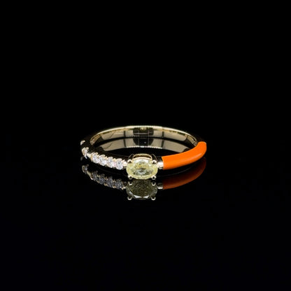 Orange Enamel & Yellow Diamond Stackable Ring in 18K Yellow Gold