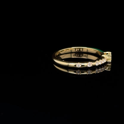 Green Enamel & Yellow Diamond stackable Ring 18K Yellow Gold