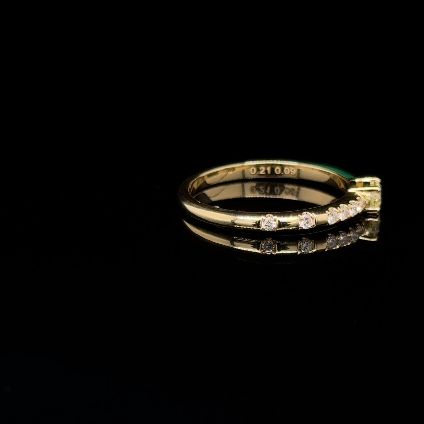 Green Enamel & Yellow Diamond stackable Ring 18K Yellow Gold