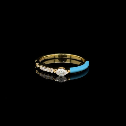 Blue Enamel & Diamond Stackable Ring 18K Yellow Gold