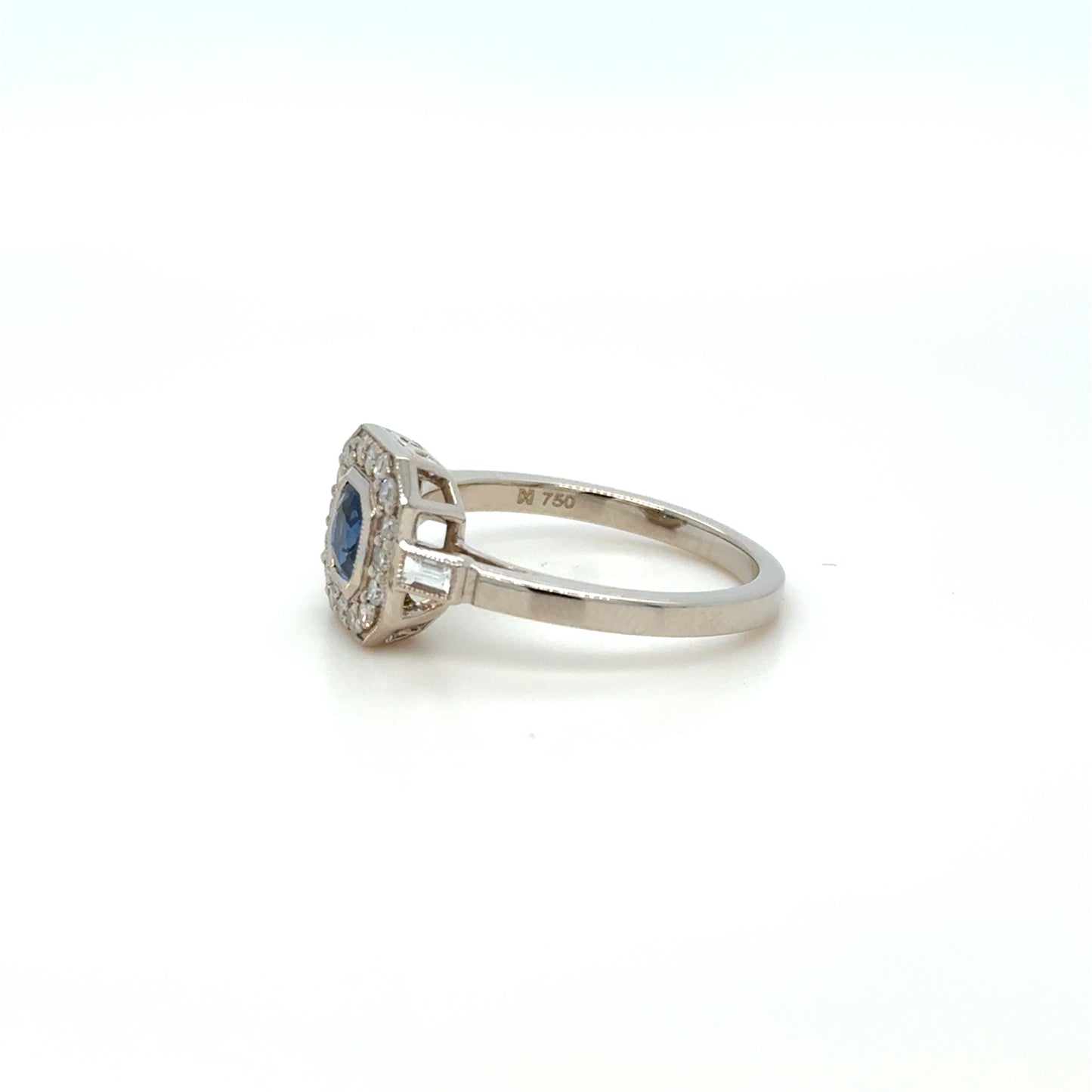 Art Deco Inspired Sapphire & Diamond Cluster Ring in 18K White Gold