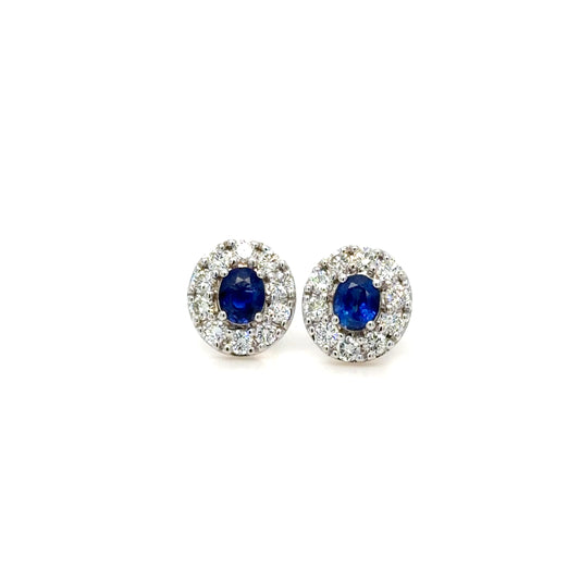 Ceylon Sapphire & Diamond Earrings in 18K White Gold