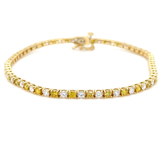 Yellow Diamond & White Diamond Tennis Bracelet 18K Yellow Gold